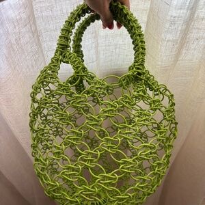 Handmade Plastic green woven bag perfect for summer beach or park